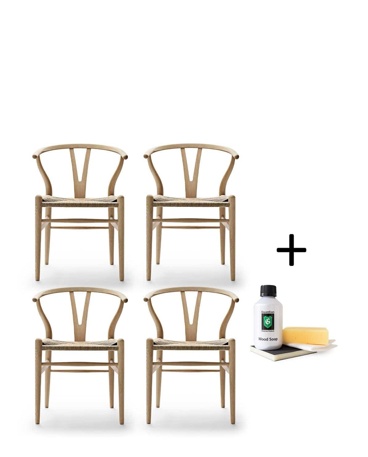 Stuhl CH24 Wishbone Chair Set Eiche geseift inkl. gratis Holzpflegeset One Size