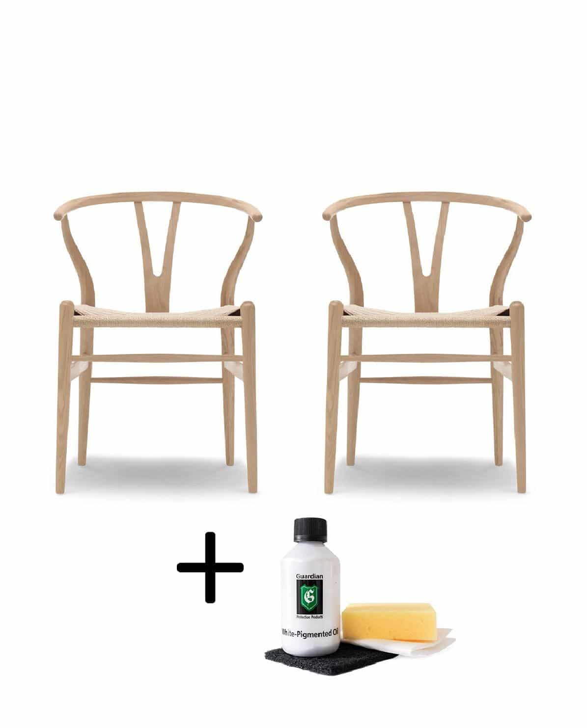 Stuhl CH24 Wishbone Chair Set Eiche weiß geölt inkl. gratis Holzpflegeset One Size