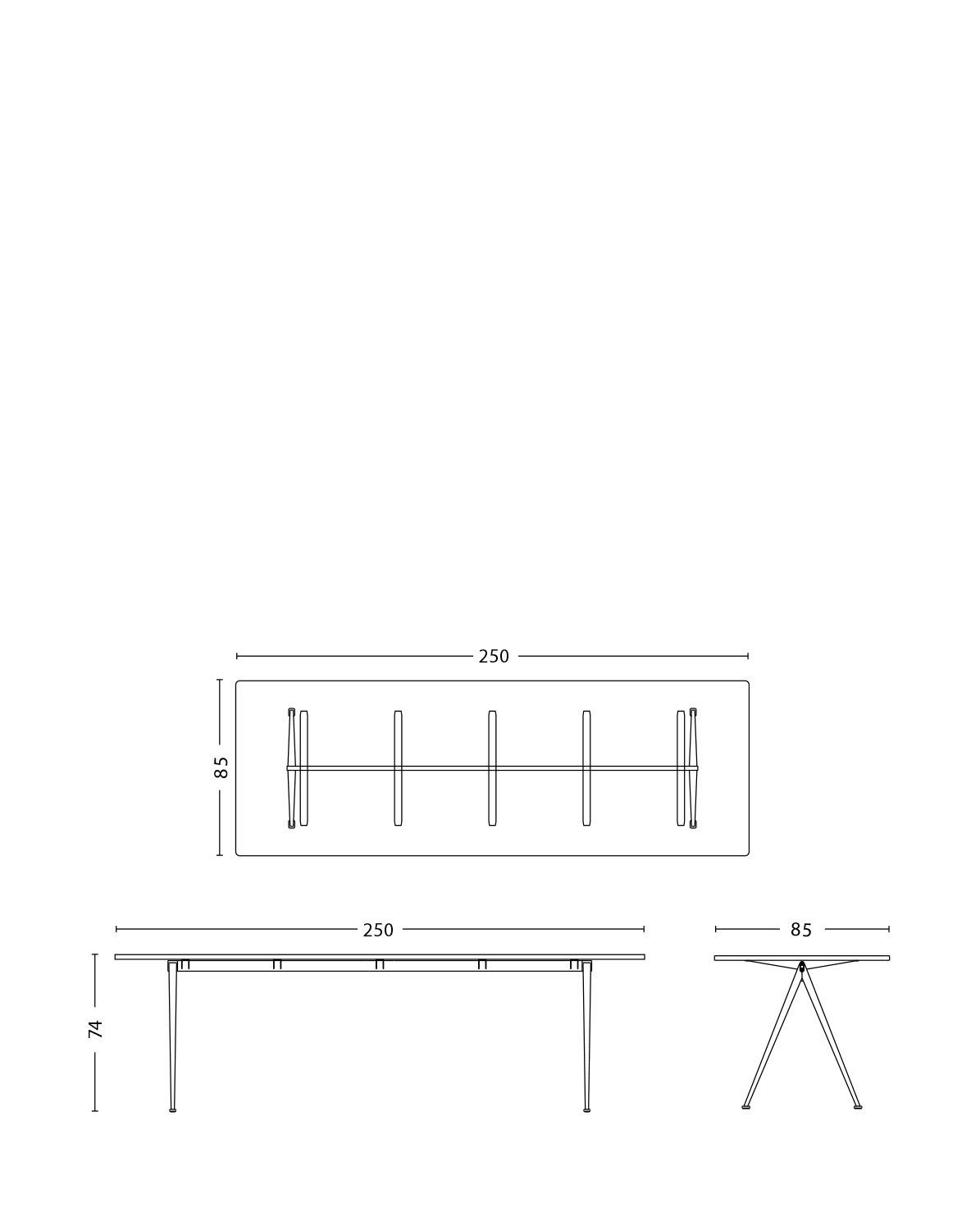 Tisch Pyramid 02 Black powder coated steel 250 cm L