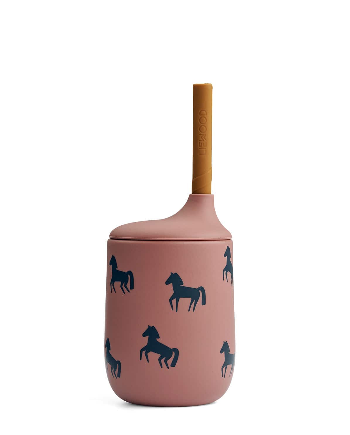 Trinkflasche Ellis printed mit Strohhalm horses/dark rosetta